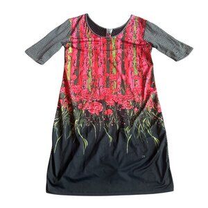 Volt Designs Rose Print Dress Stripe Back Colorful Stretch Size 3 Large Women's